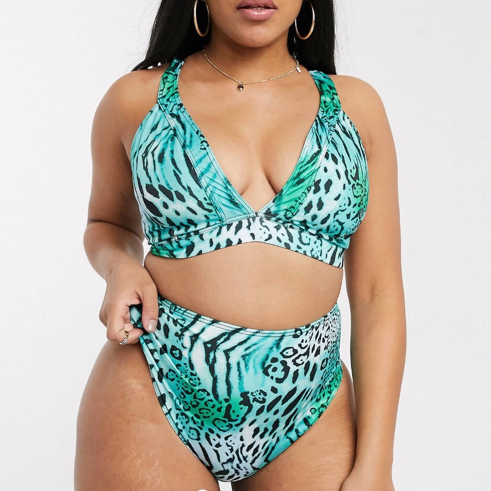 ASOS Curve Green Teal Animal Print Bikini Set